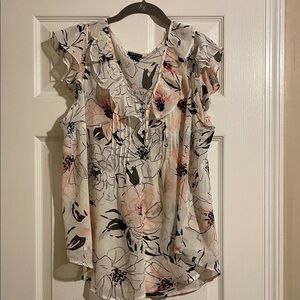 Torrid Floral Ruffle Sleeve Blouse - Cream and Pink